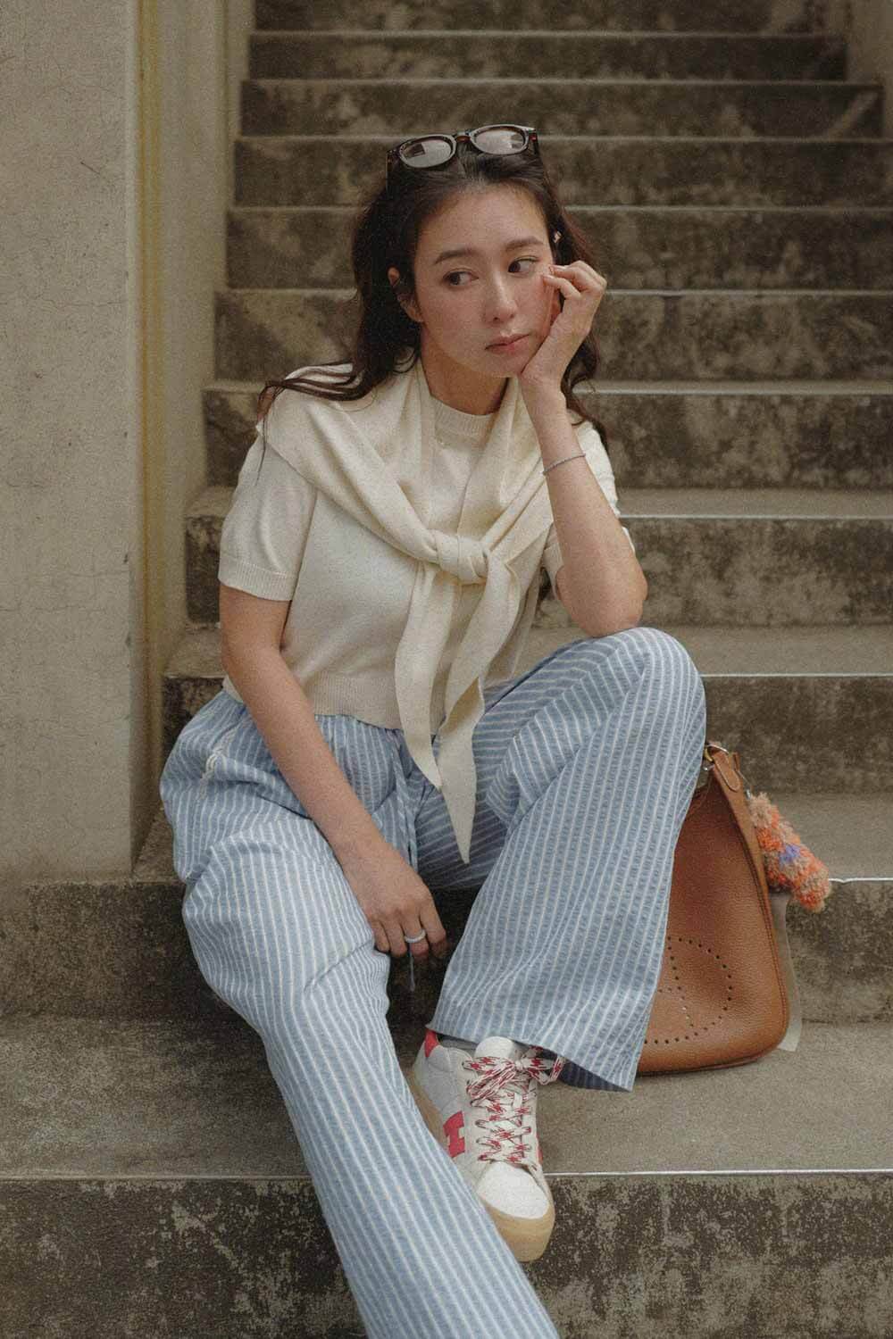 披領短袖針織上衣