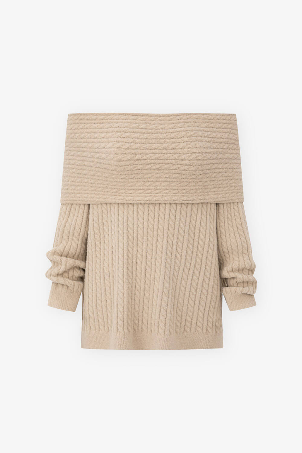 一字領麻花針織上衣