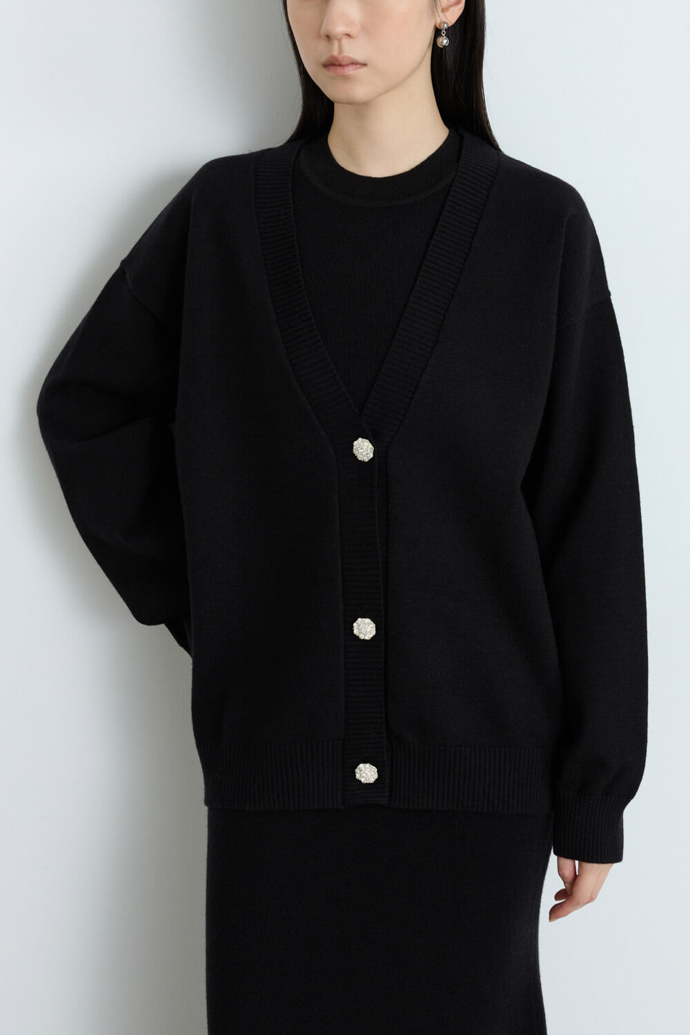 V領繭型針織外套附腰帶