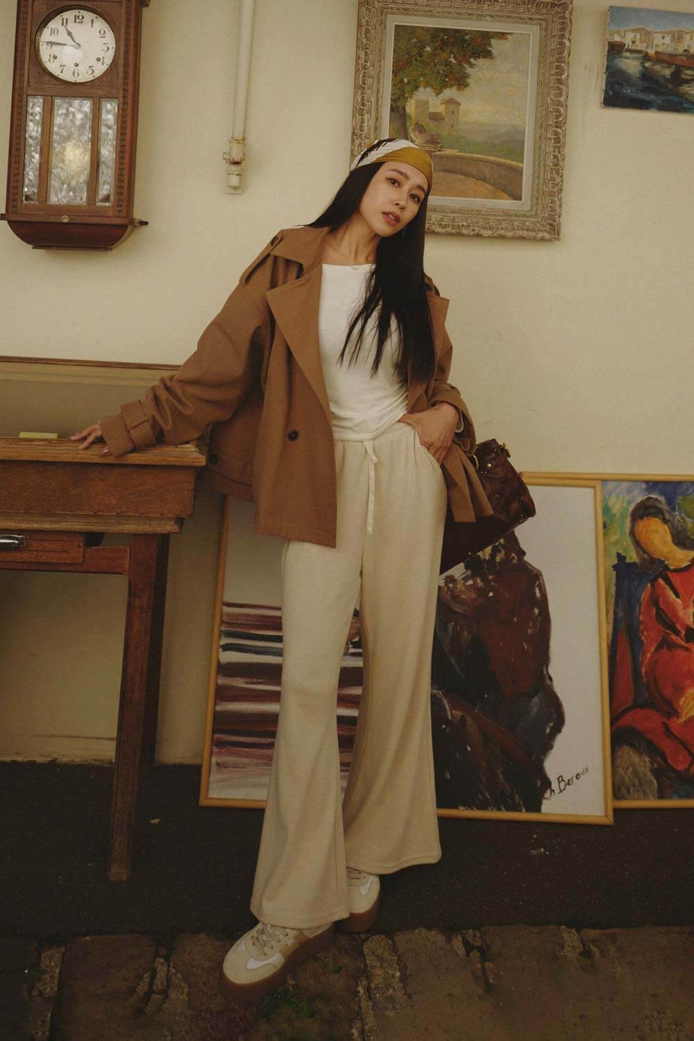 抽繩坑條微喇叭褲 抽繩坑條微喇叭褲