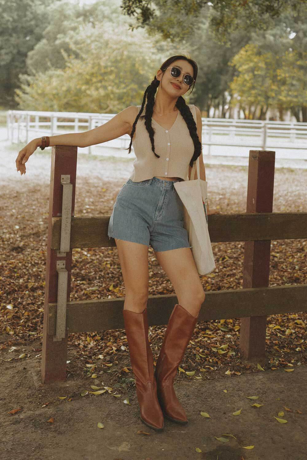 不修邊牛仔直筒短褲