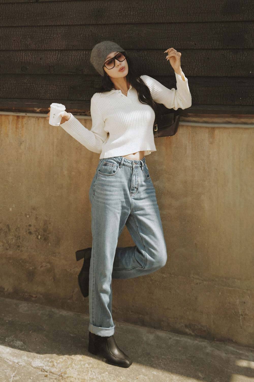 中腰牛仔直筒褲