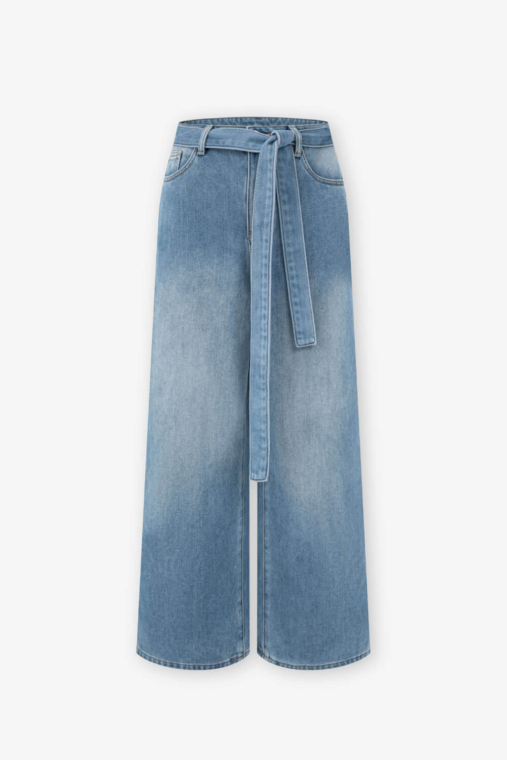 綁帶刷毛牛仔寬褲