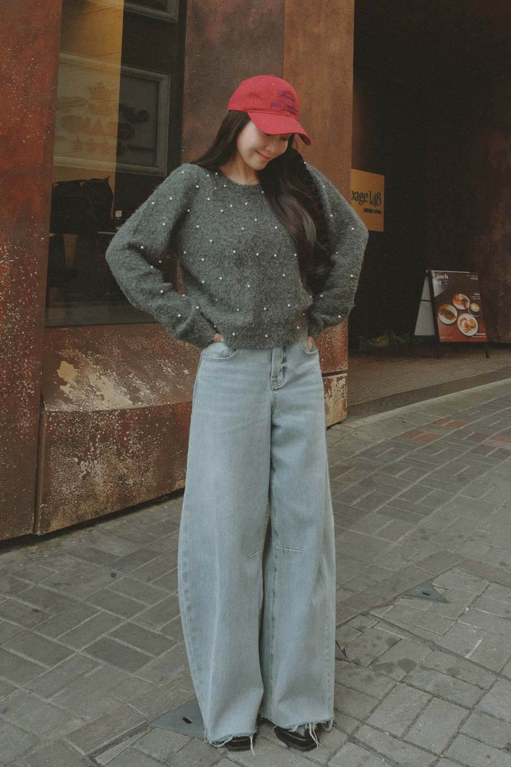 刷色彎刀牛仔褲