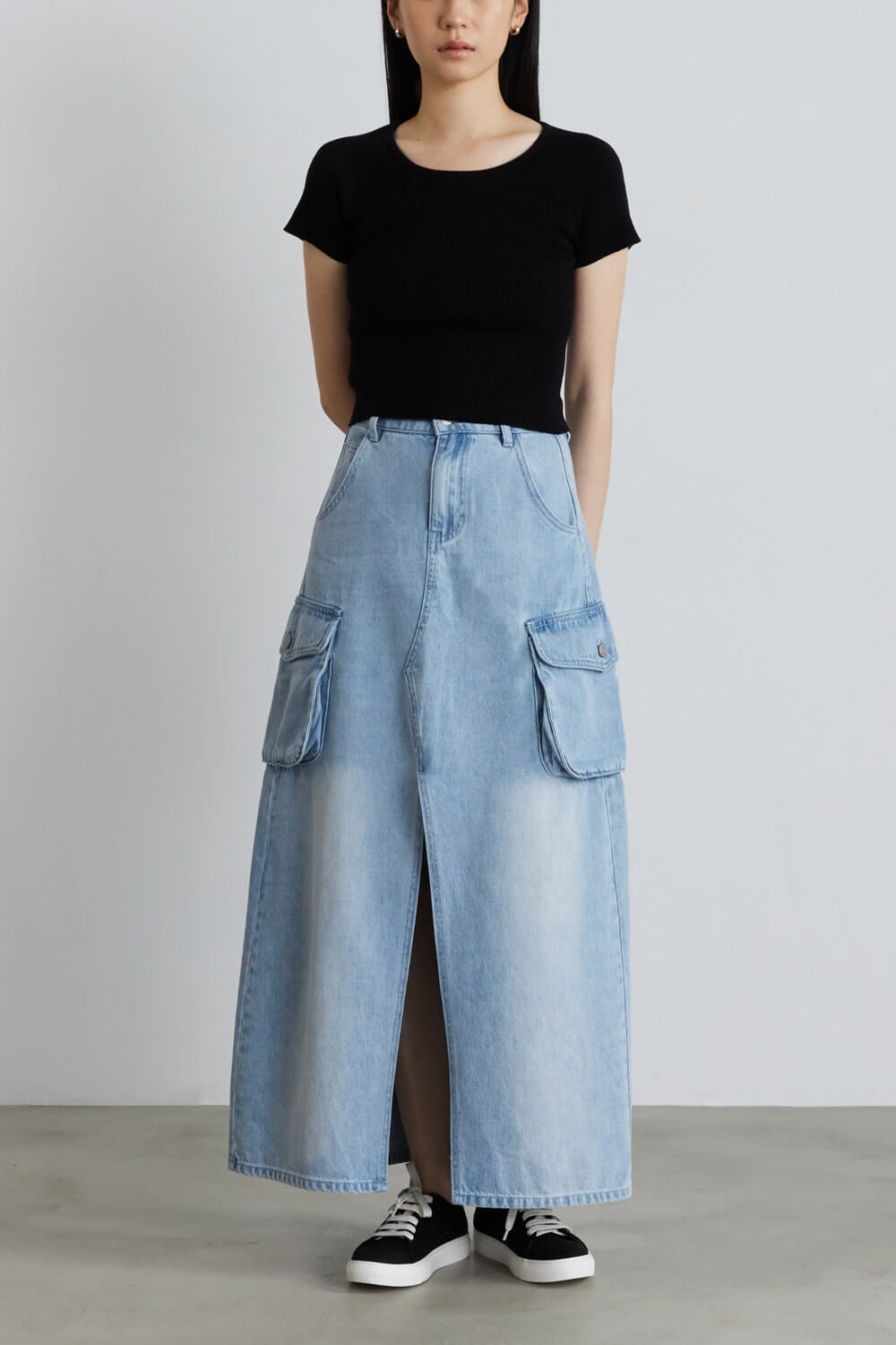 工裝刷色牛仔長裙