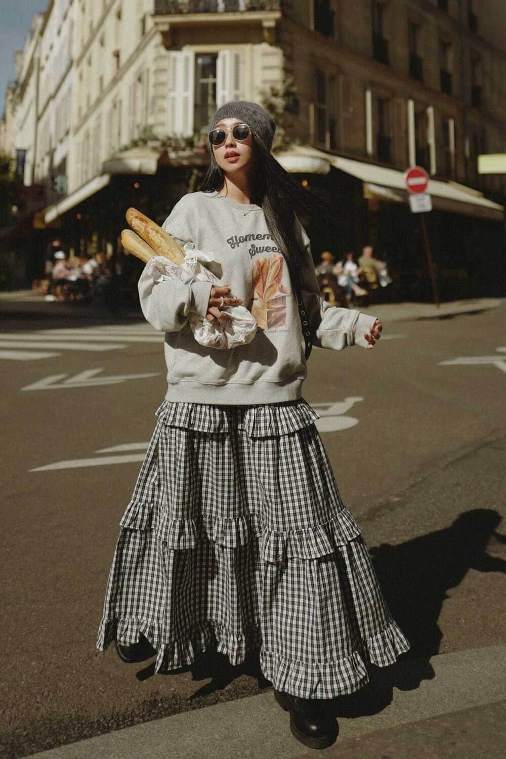 荷葉格紋長裙 荷葉格紋長裙