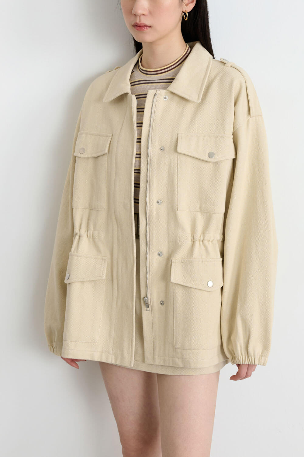 洗磨澎袖工裝外套