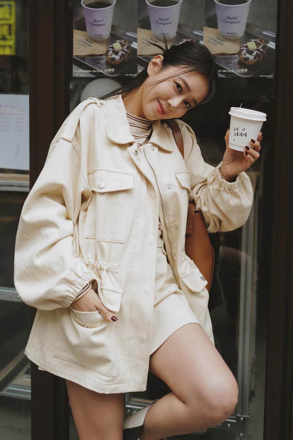 洗磨澎袖工裝外套