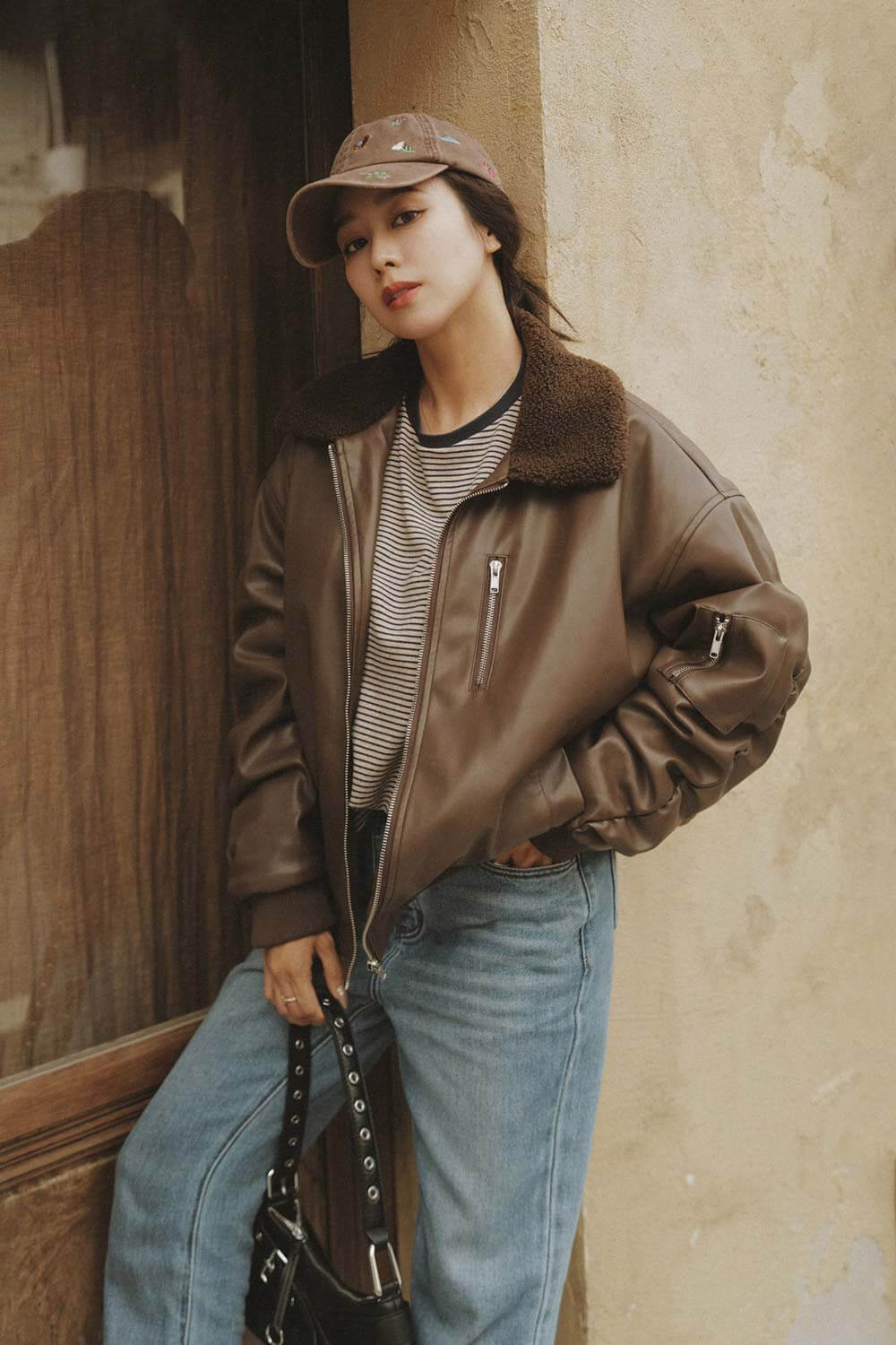 毛領鋪棉皮外套