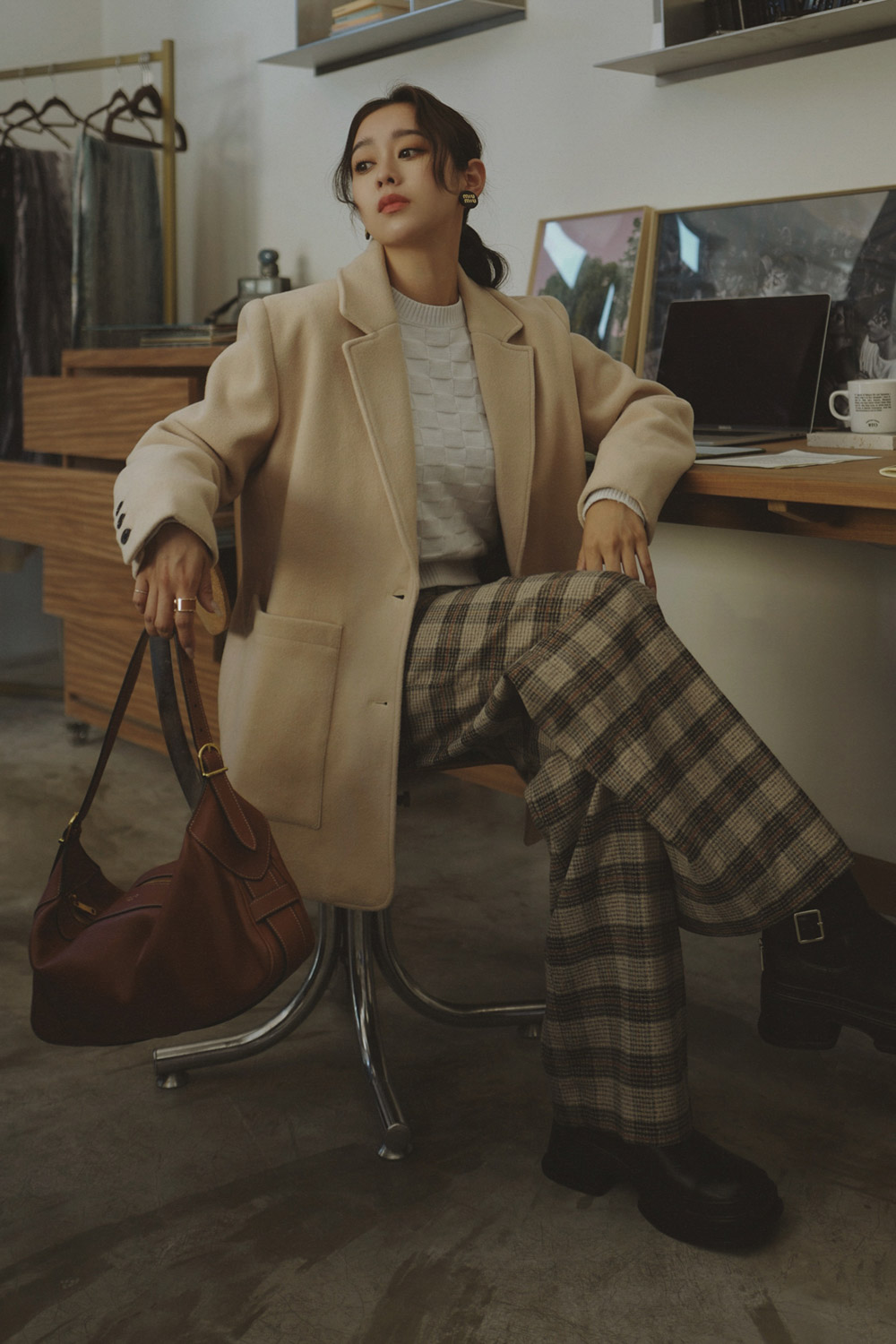 寬版毛呢西裝外套