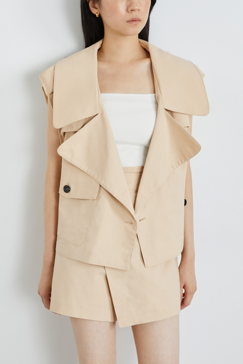 短版棉麻背心外套