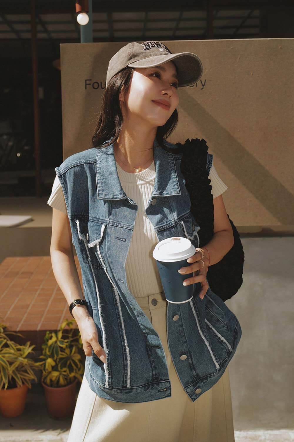 鬚邊牛仔背心外套