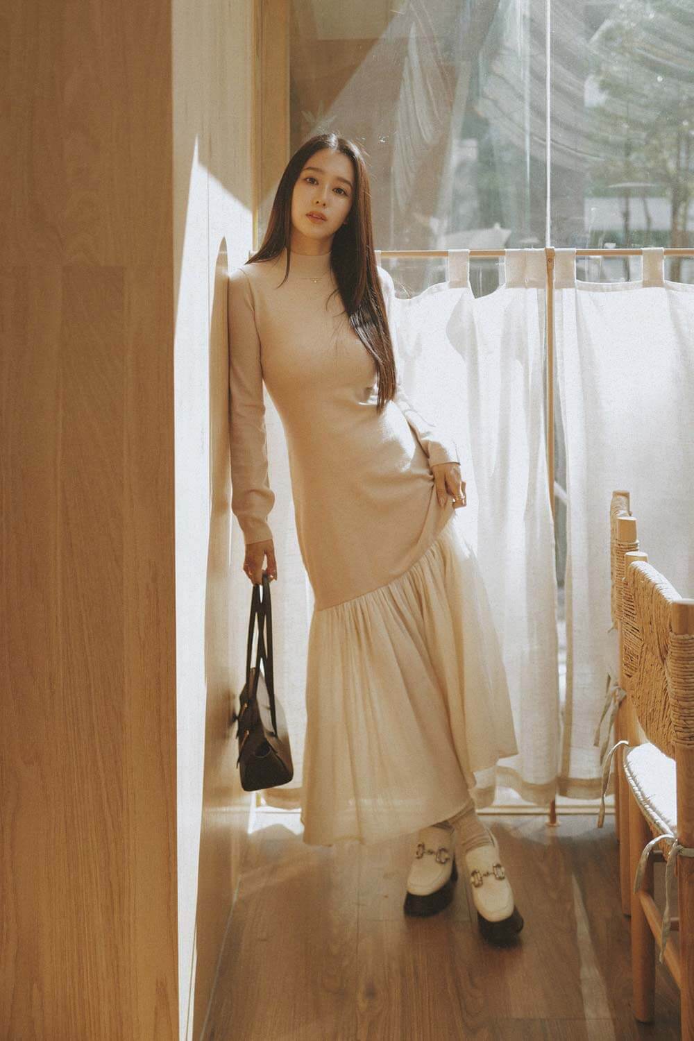 拼接撞色針織洋裝