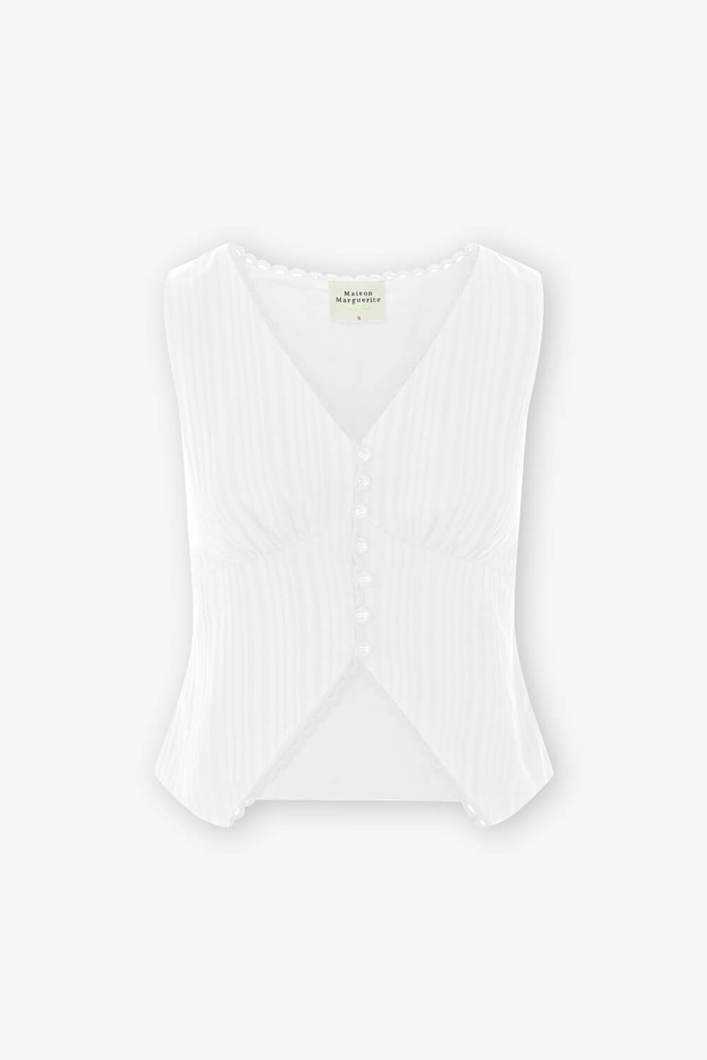 V領花邊排扣背心