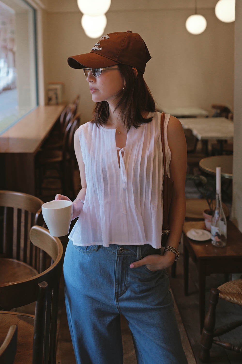 圓領綁帶打折上衣