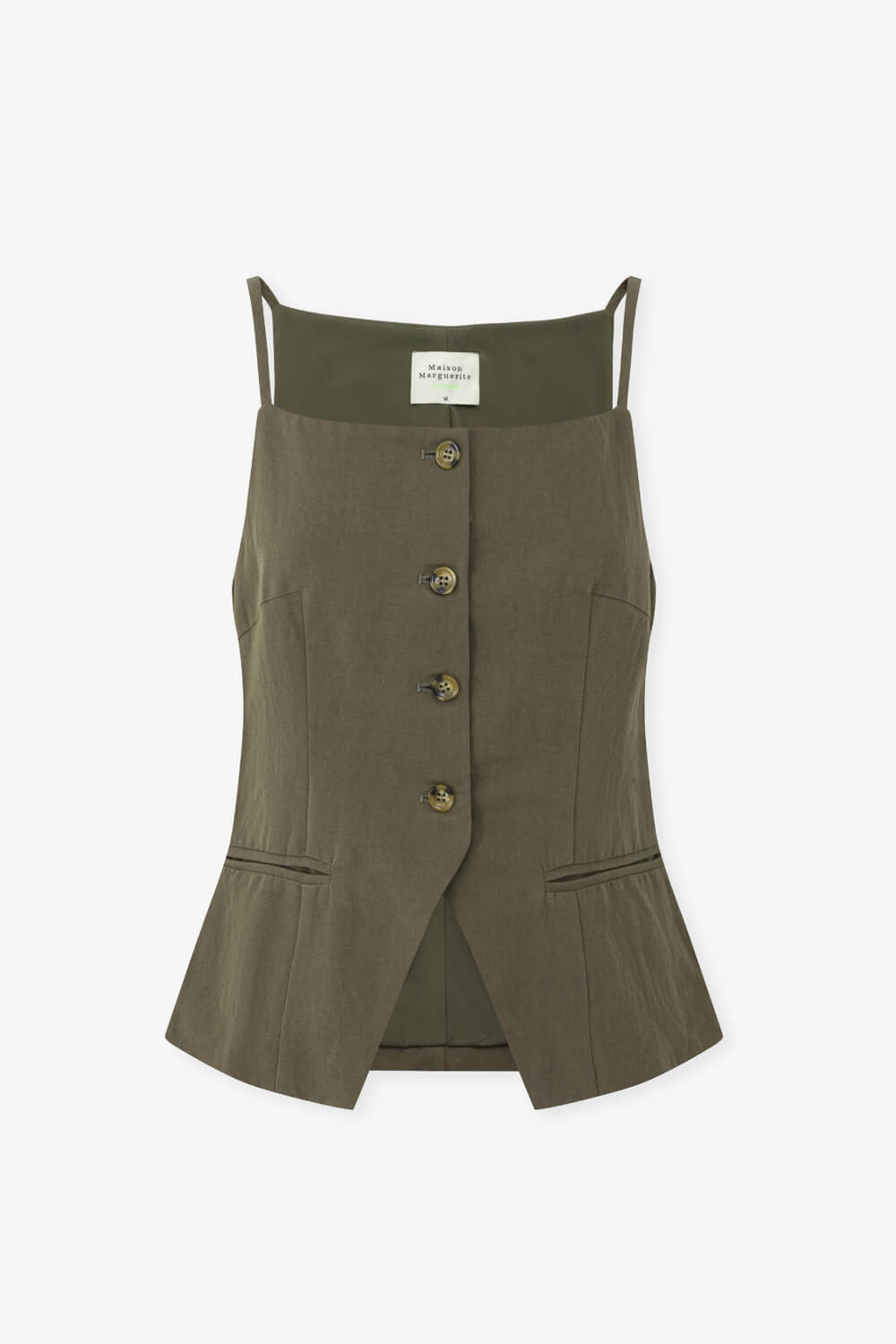 細肩帶方領棉麻背心