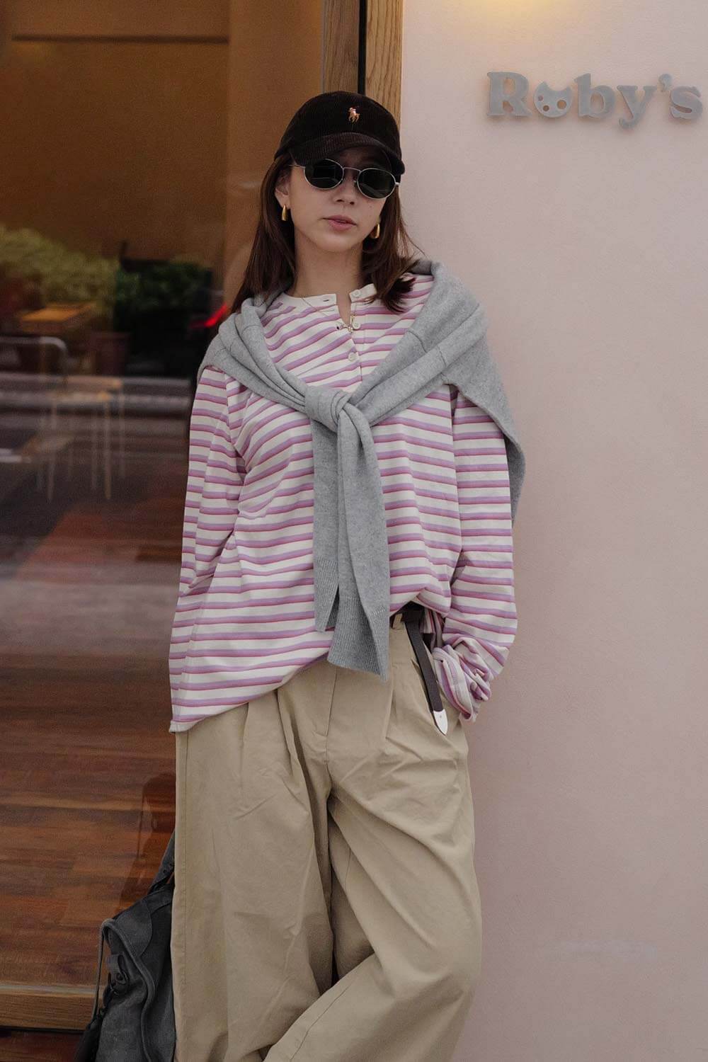 條紋圓領長袖上衣