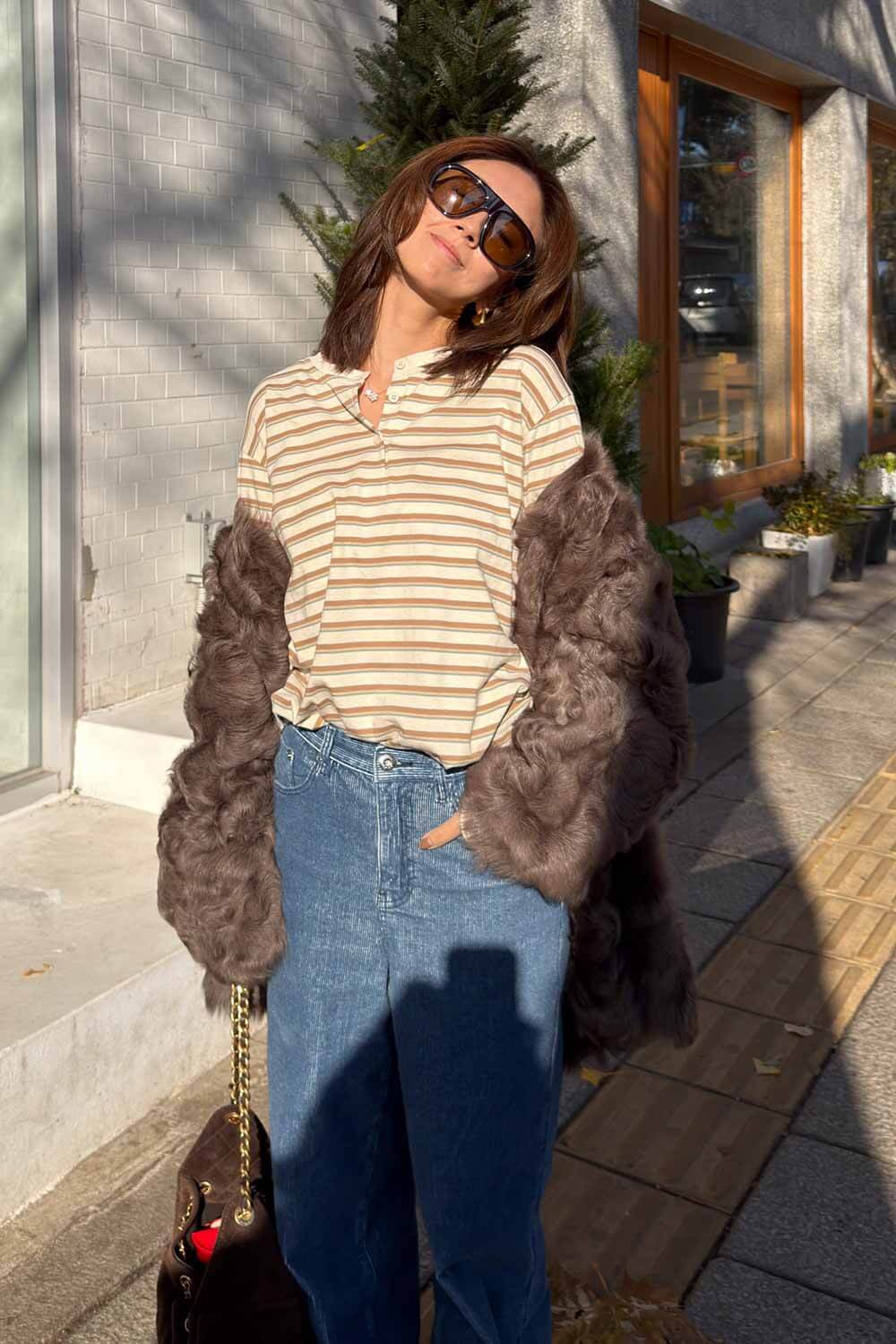 條紋圓領長袖上衣