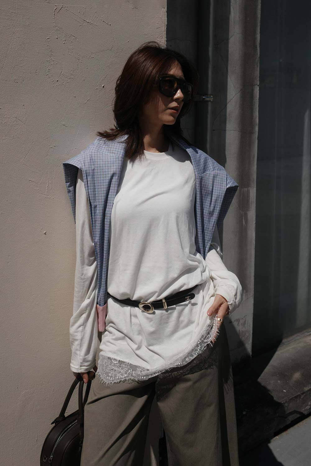 微透蕾絲長版上衣