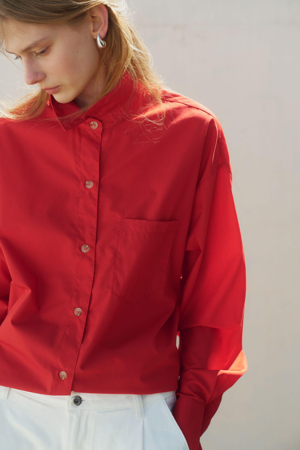 袖口配布素面襯衫