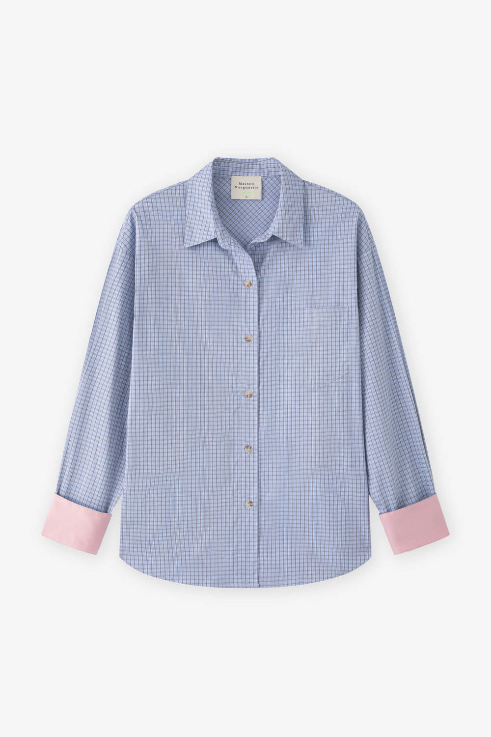 袖口配布格紋襯衫