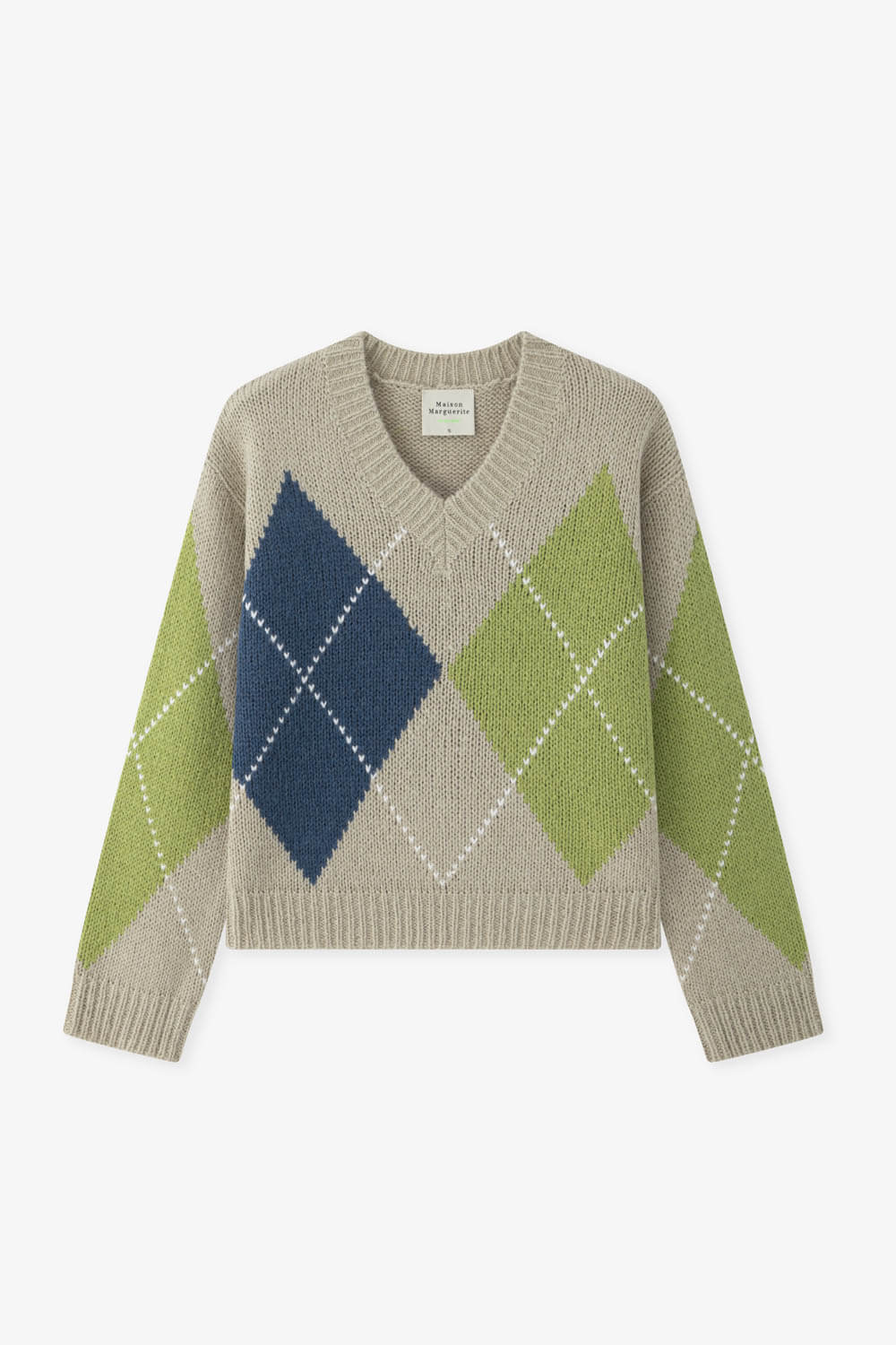 配色菱格紋V領毛衣