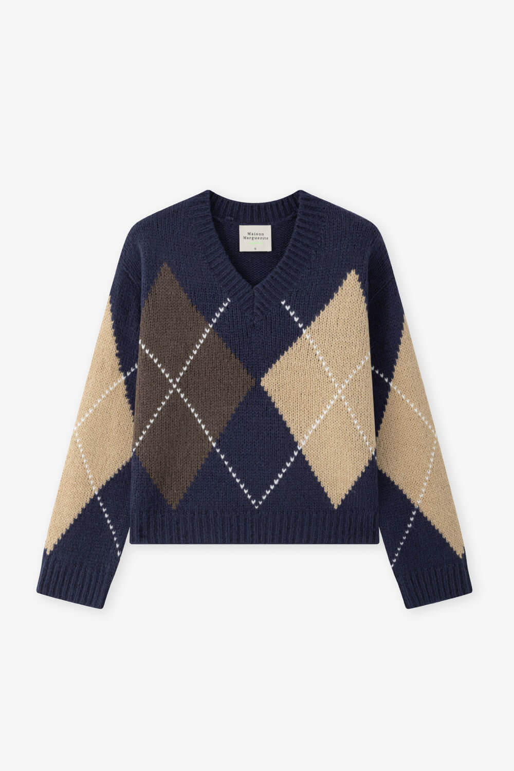 配色菱格紋V領毛衣