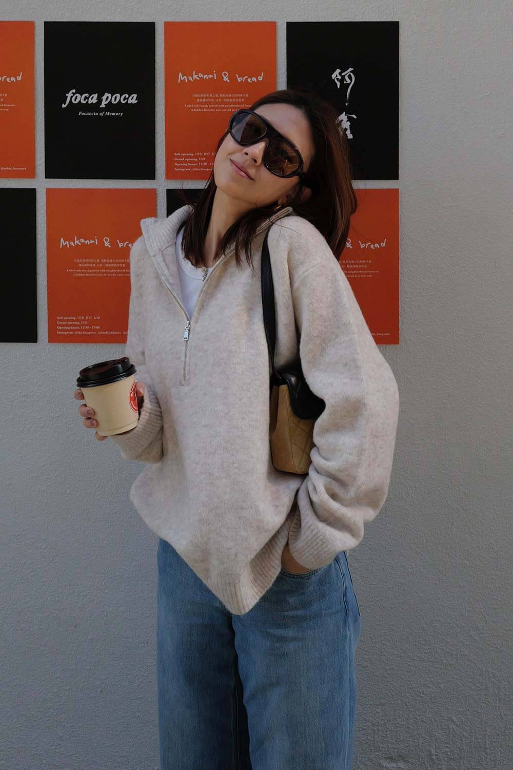 立領半開襟混紡毛衣