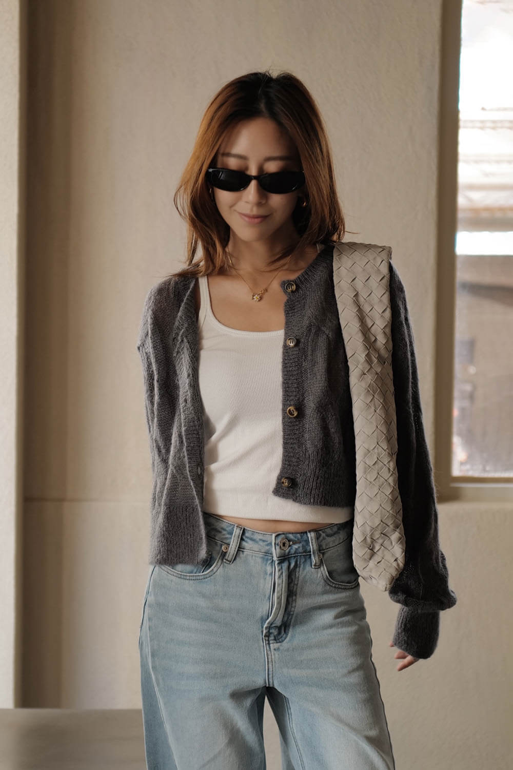 微透馬海毛針織開襟衫