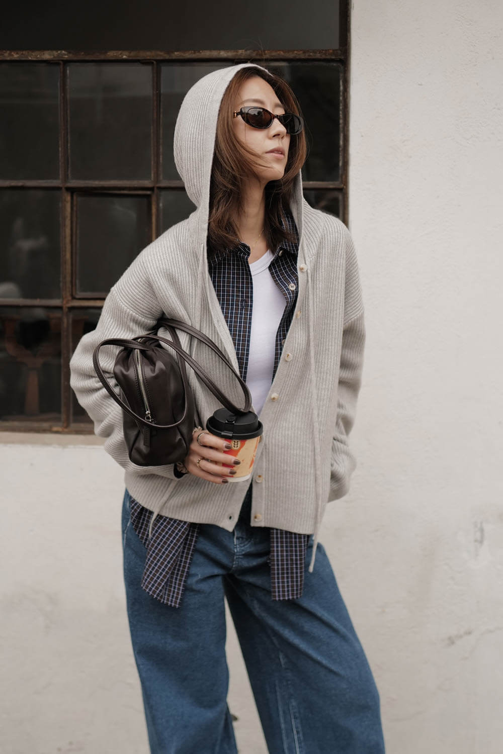 連帽開襟針織衫