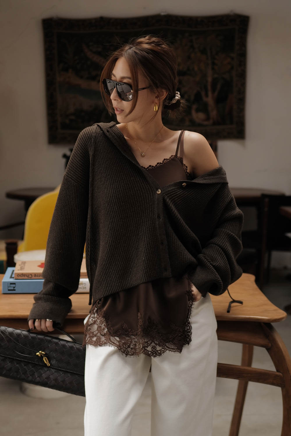 連帽開襟針織衫