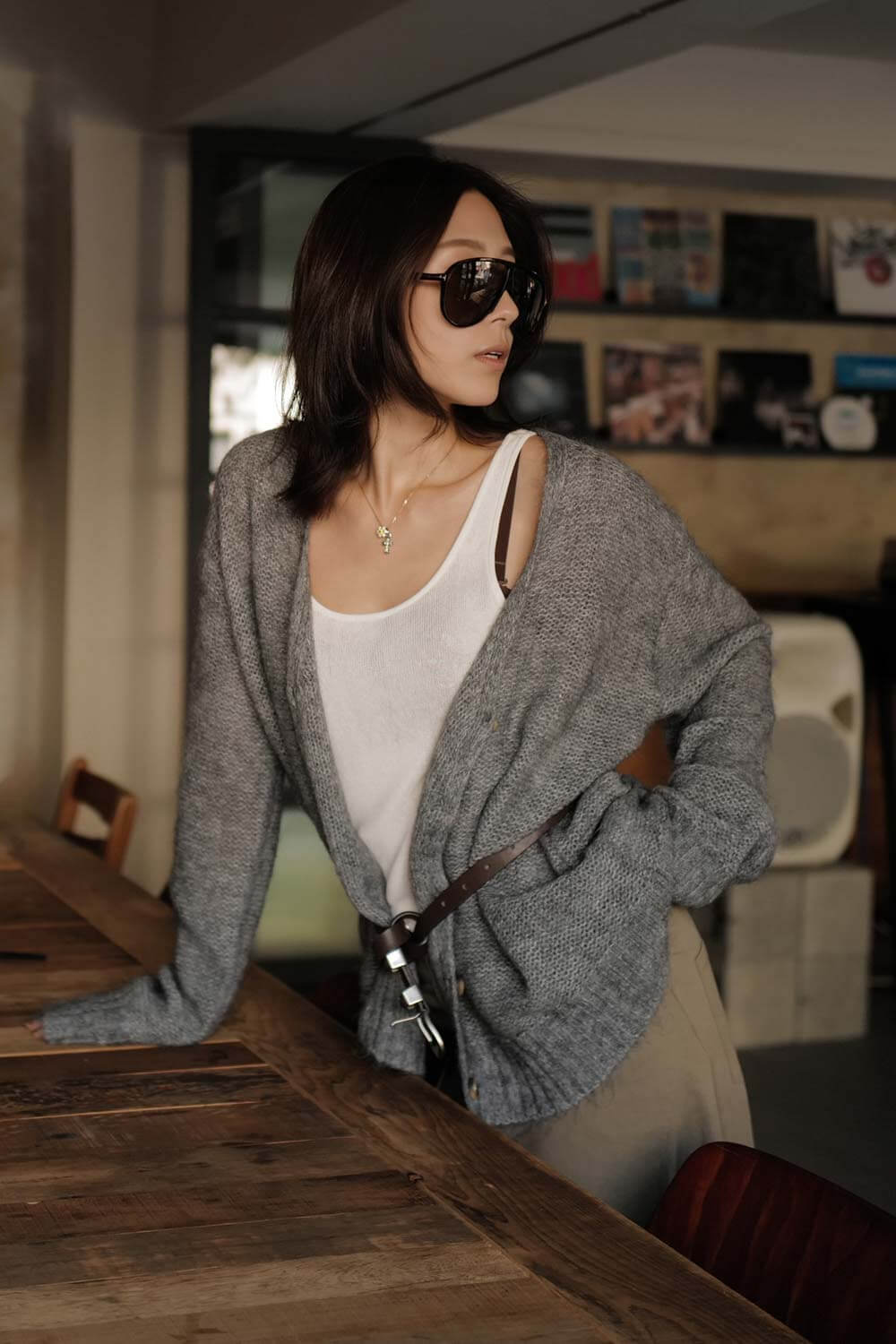 V領馬海毛開襟外套