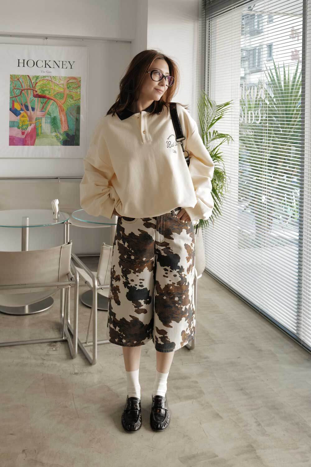 乳牛紋七分寬褲