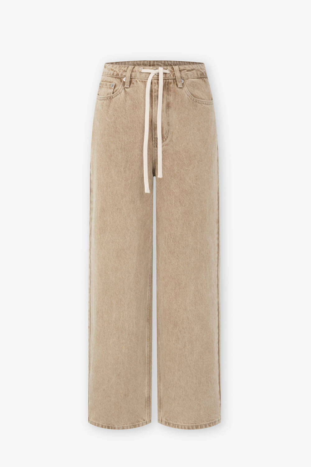 配色腰綁帶牛仔褲