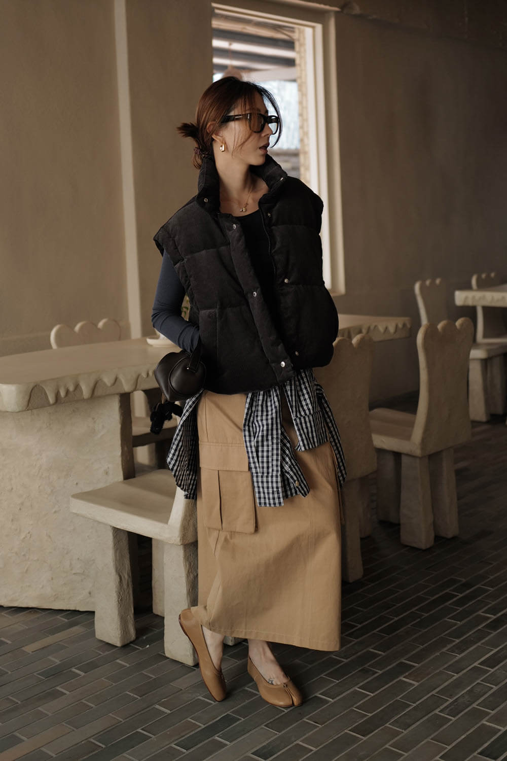 中腰斜紋工裝裙