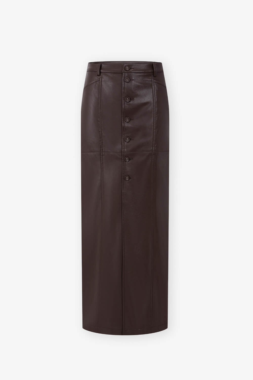 前開衩仿皮直筒裙