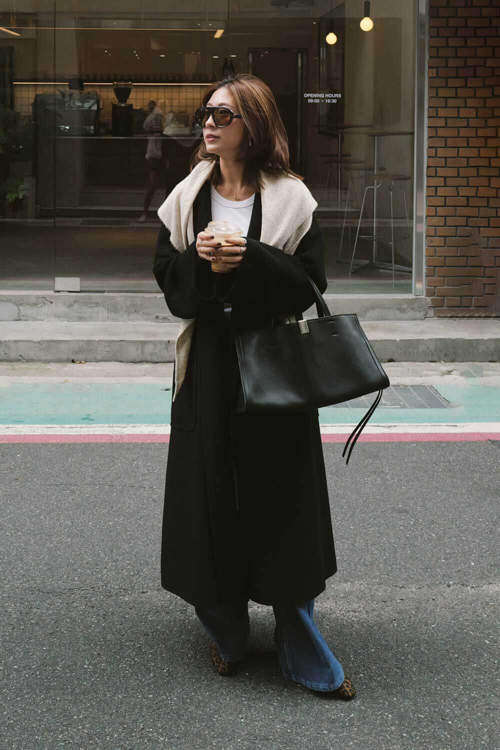 羊毛連袖腰綁帶大衣