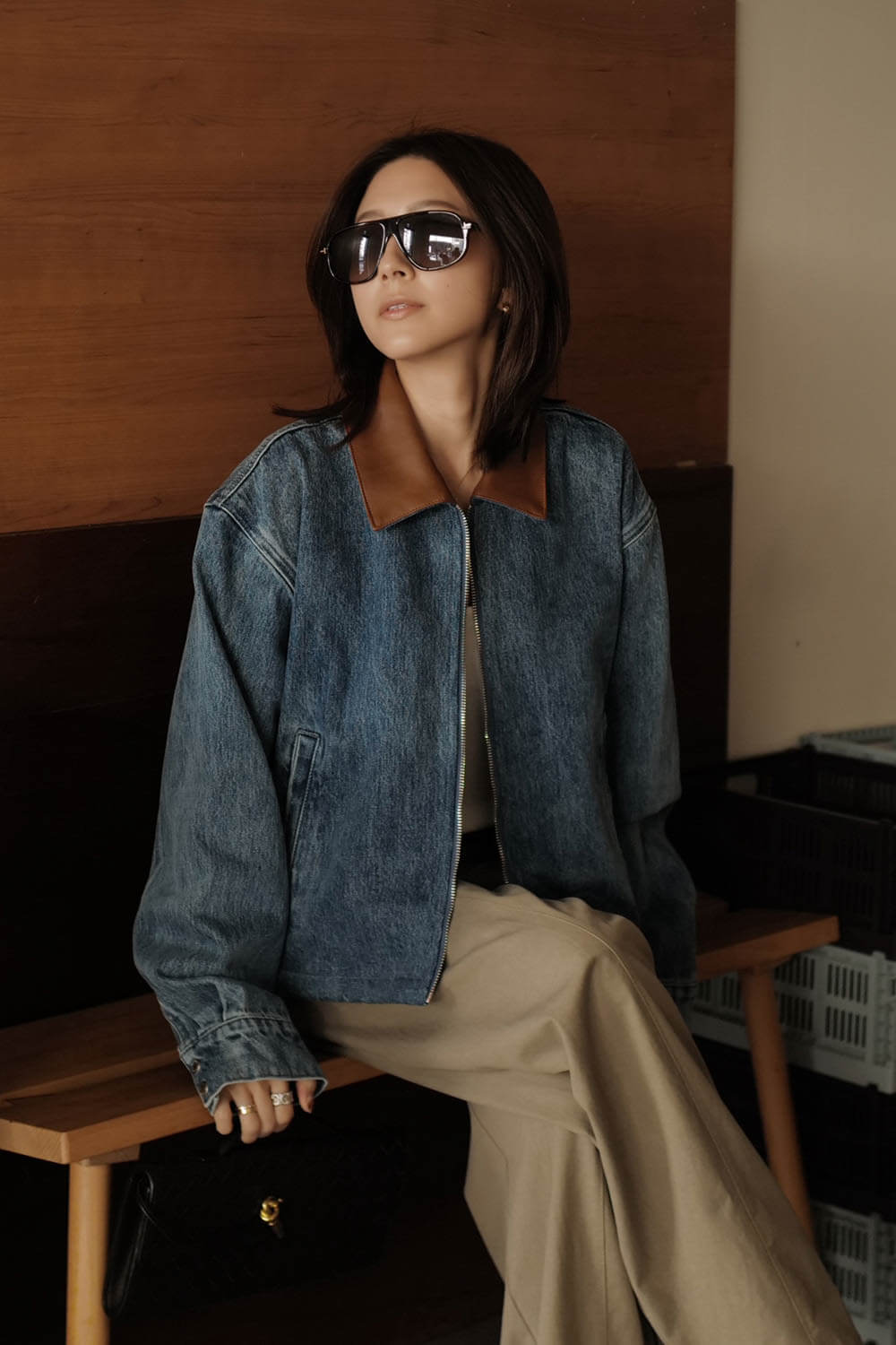 抽繩短版牛仔外套