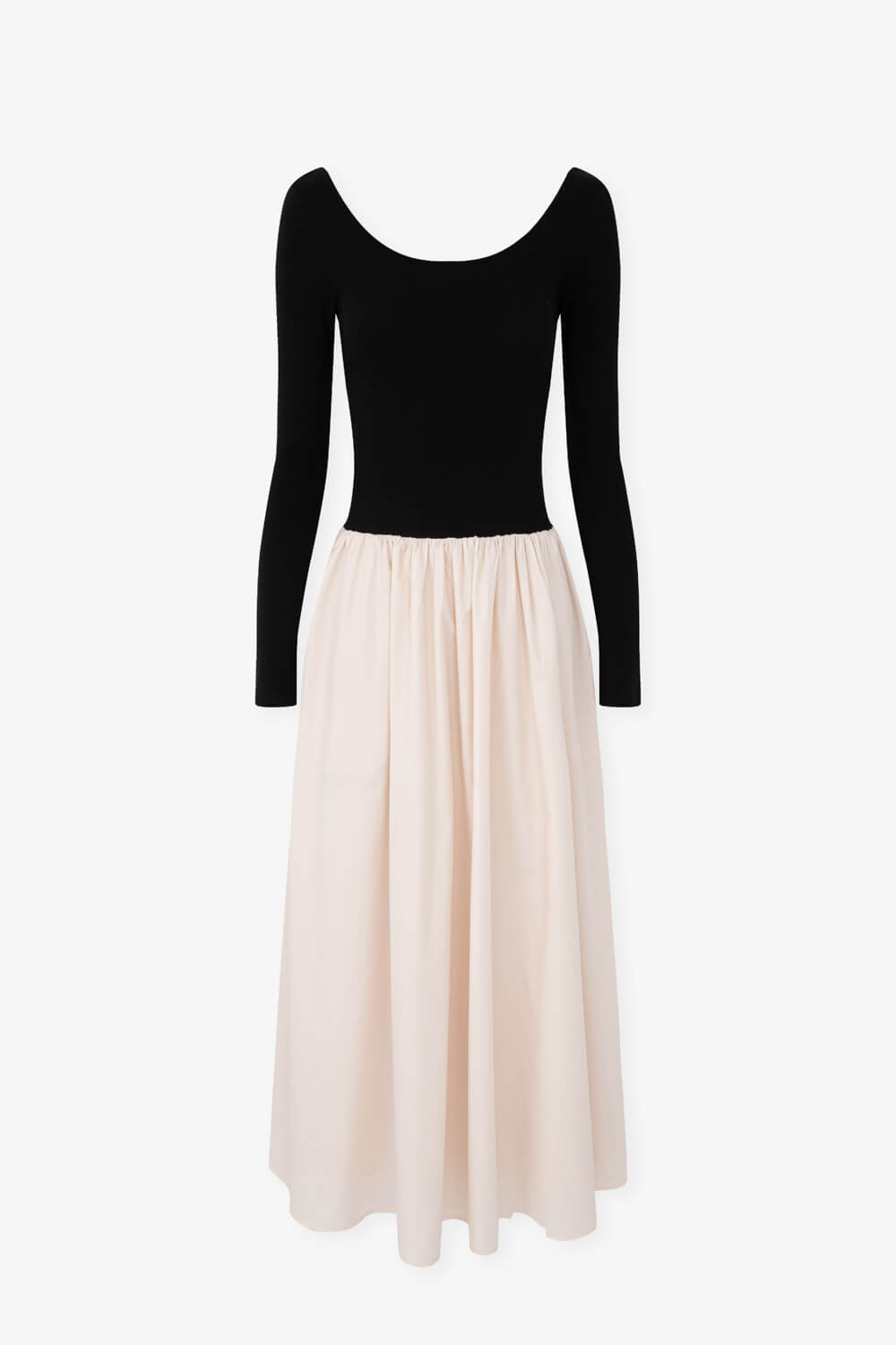 配色異材質剪接洋裝