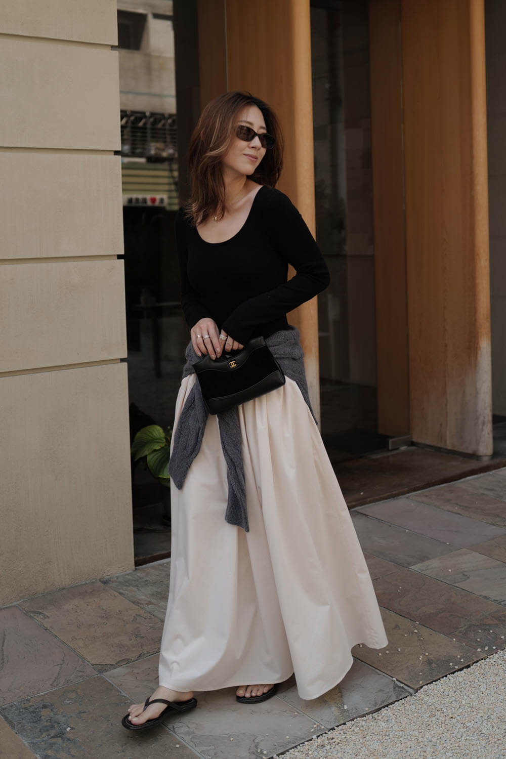 配色異材質剪接洋裝