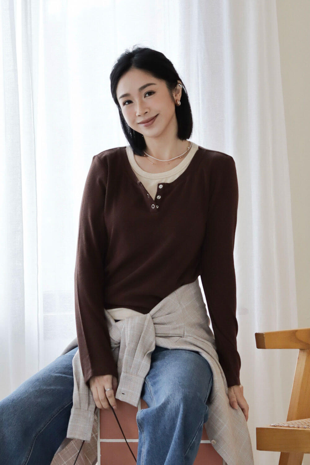 假兩件長袖上衣