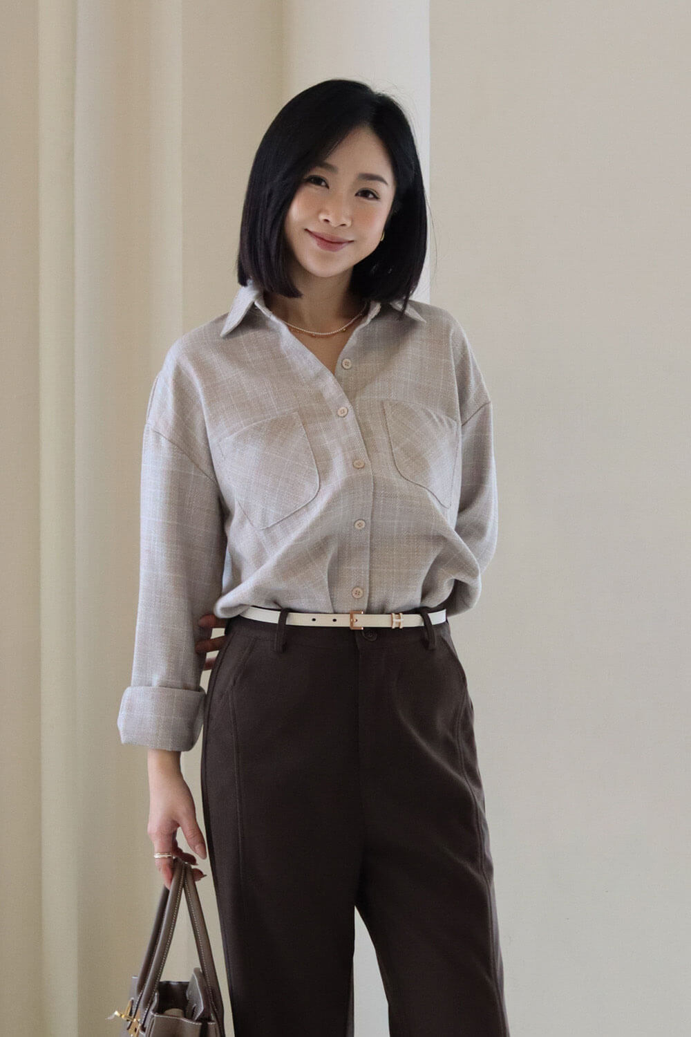 花呢格寬鬆襯衫