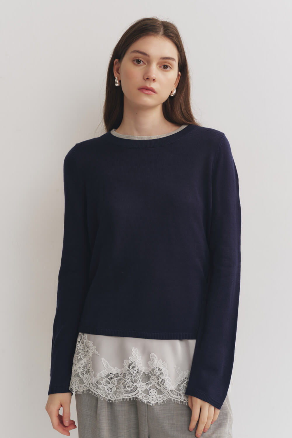 雙色領針織上衣