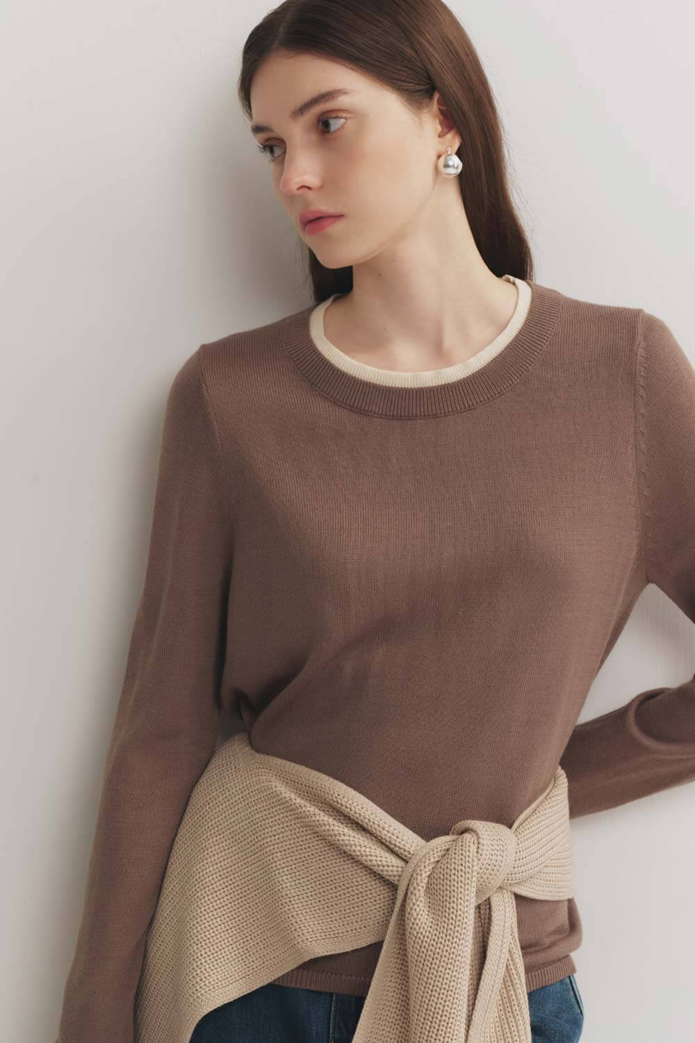 雙色領針織上衣