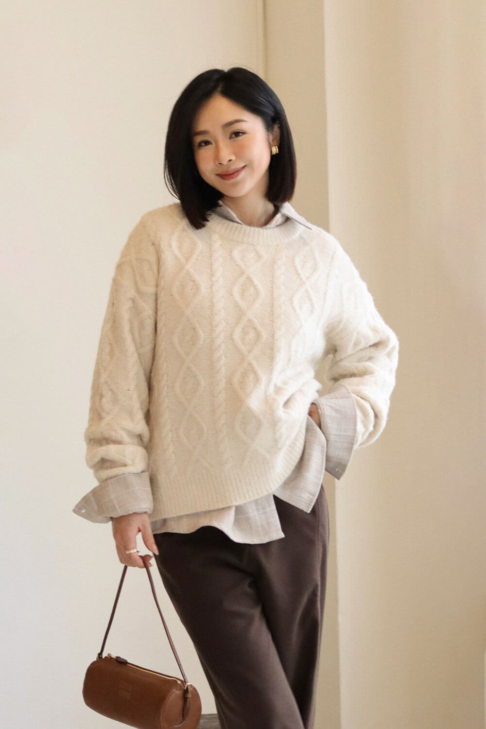 復古麻花圓領毛衣