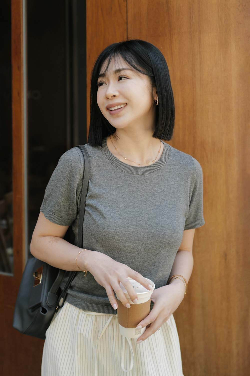 布章針織短袖上衣