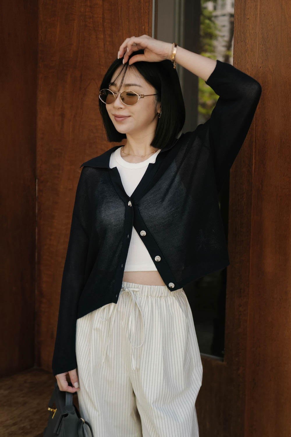 翻領開襟針織上衣