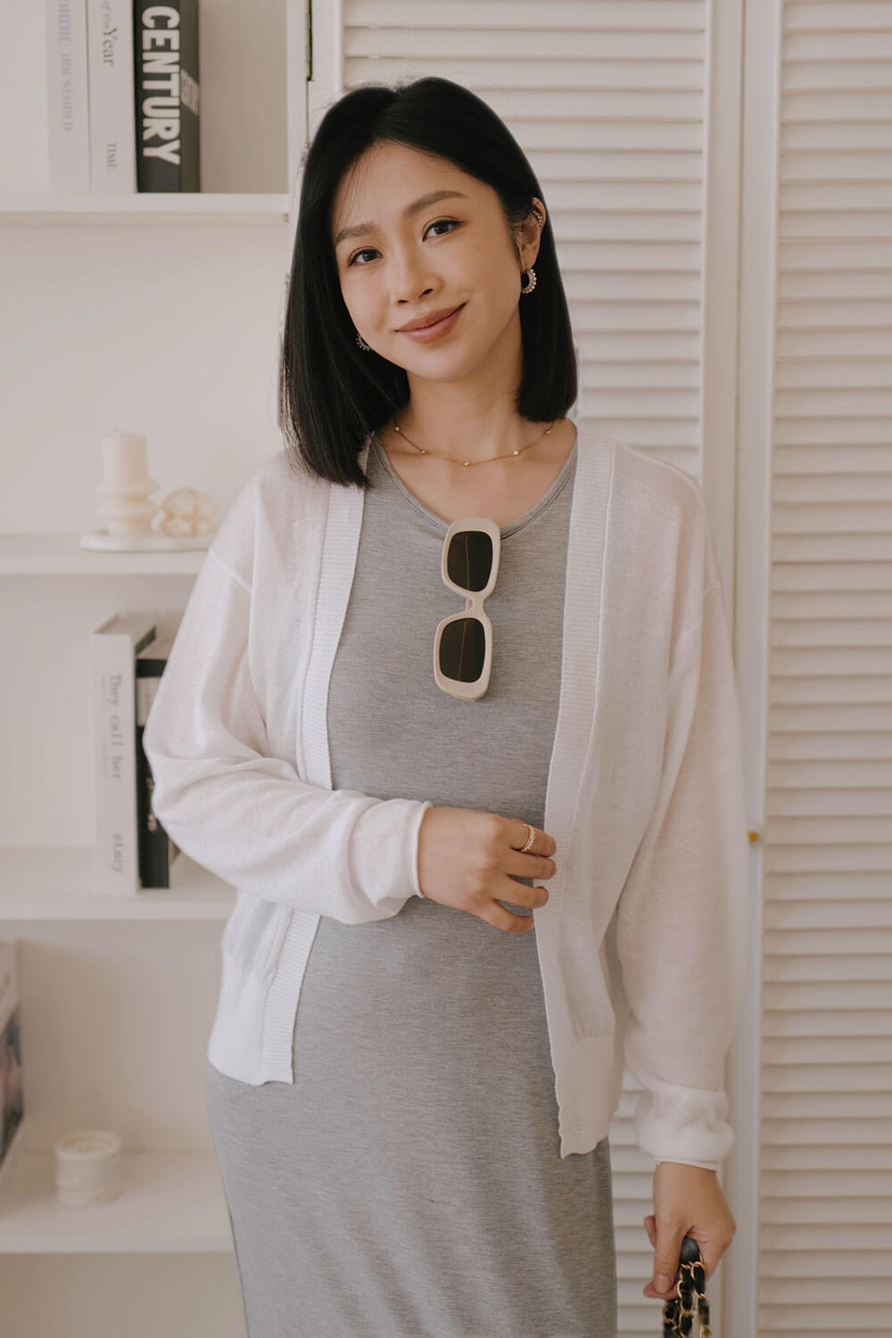 微鬆開襟針織衫