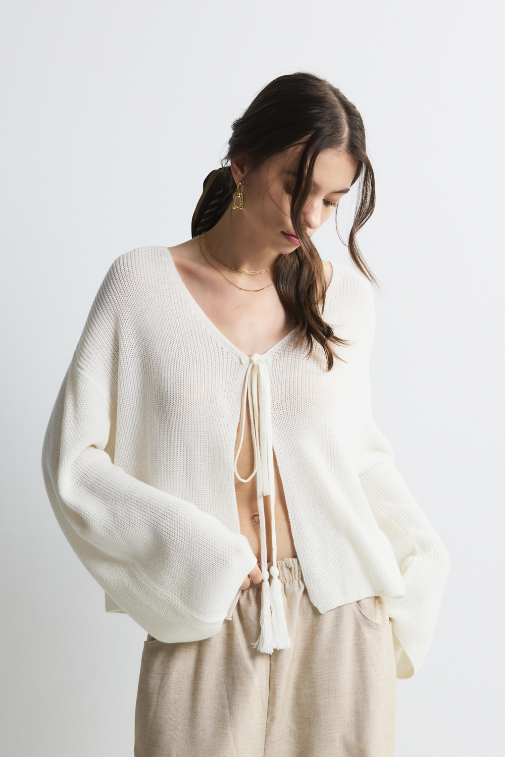 寬鬆綁帶針織上衣