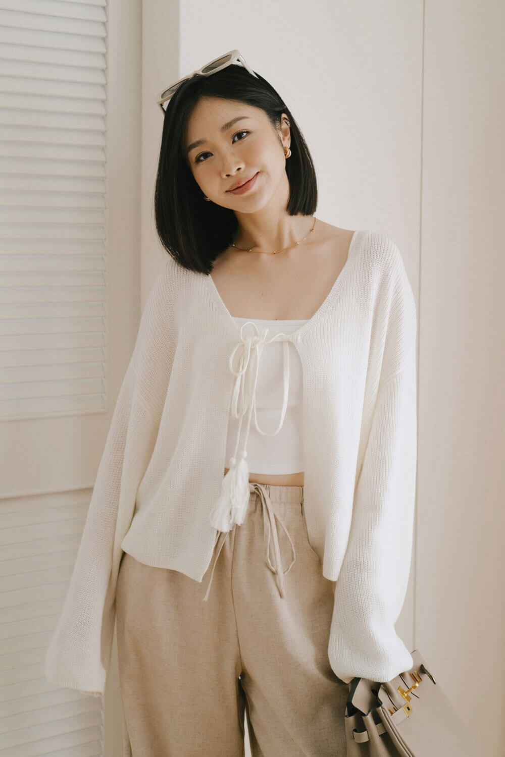 寬鬆綁帶針織上衣